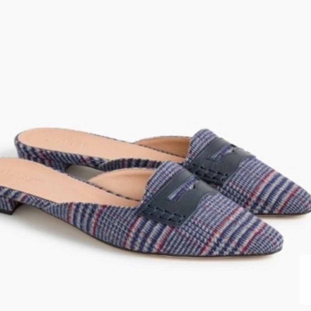 J. Crew Tweed Houndstooth Navy Mule Loafer